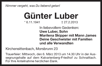 Traueranzeige von Guenter Luber von Pegnitz-Zeitung